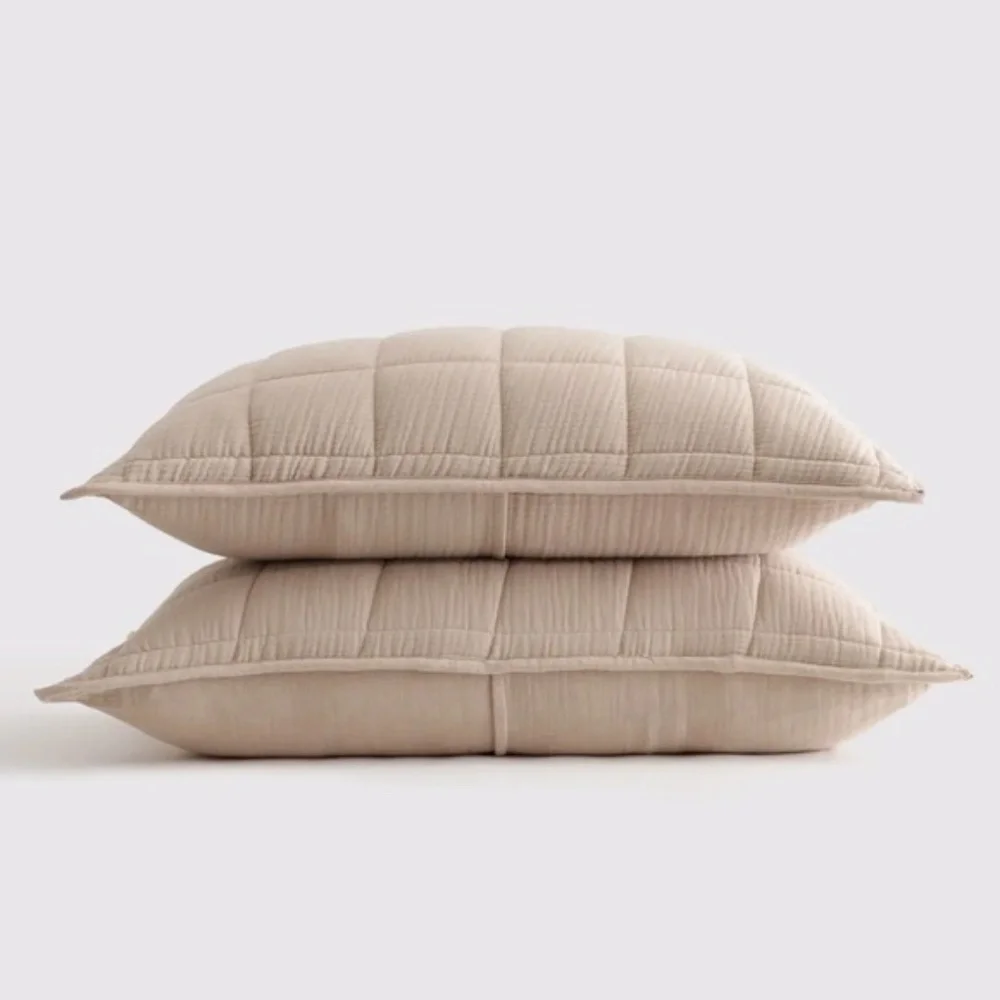NWOT Quince Organic Airy Gauze Box Quilt King Sham Set in Dune (Tan)